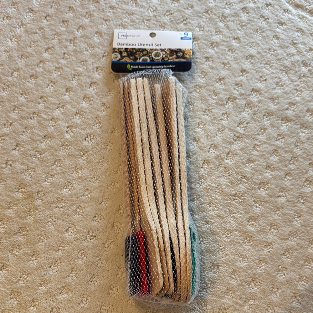 Mainstays Bamboo Utensil Set with Multicolor Bottoms